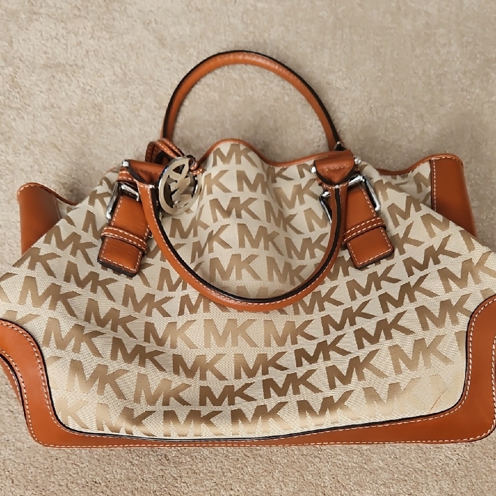 Michael Kors Tan and Brown MK Shoulder Bag
